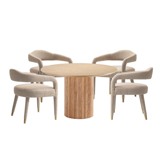 Manhattan Comfort - 5-Piece Aspen and Hathaway Tweed Dining with Dining Armchair - Gold Stainless SteelDining Table - American Solid Ash Wood Legs in Silver LiningNature - 4-DT03DC093AR-NAGD veiw 1