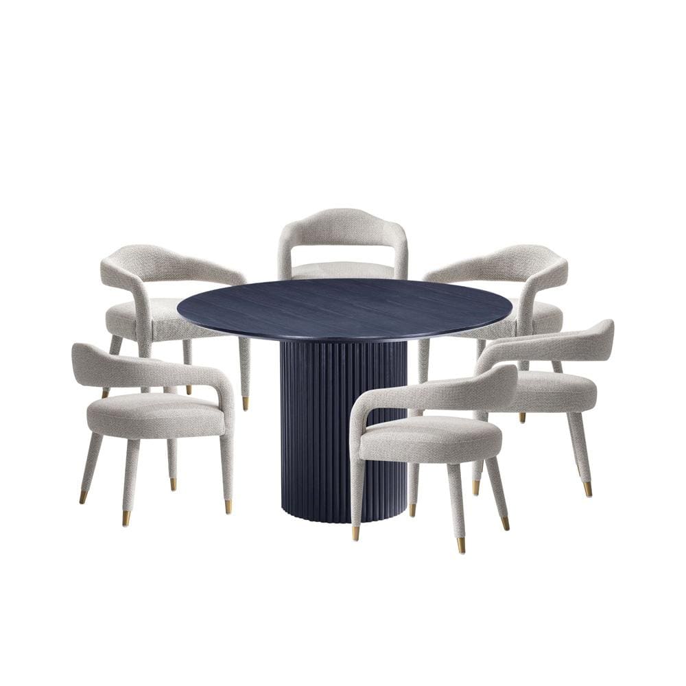 Manhattan Comfort - 7-Piece Aspen and Hathaway Tweed Dining with Dining Armchair - Gold Stainless SteelDining Table - American Solid Ash Wood Legs in Gold DustBlack - 6-DT05DC093AR-BKSL veiw 1