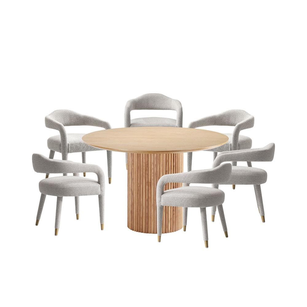 Manhattan Comfort - 7-Piece Aspen and Hathaway Tweed Dining with Dining Armchair - Gold Stainless SteelDining Table - American Solid Ash Wood Legs in Gold DustNature - 6-DT05DC093AR-NASL veiw 1