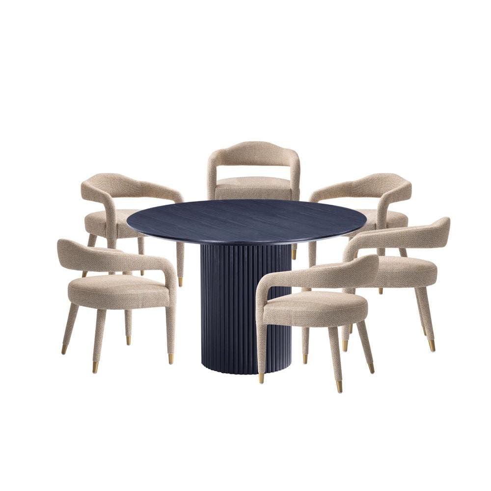 Manhattan Comfort - 7-Piece Aspen and Hathaway Tweed Dining with Dining Armchair - Gold Stainless SteelDining Table - American Solid Ash Wood Legs in Silver LiningBlack - 6-DT05DC093AR-BKGD veiw 1