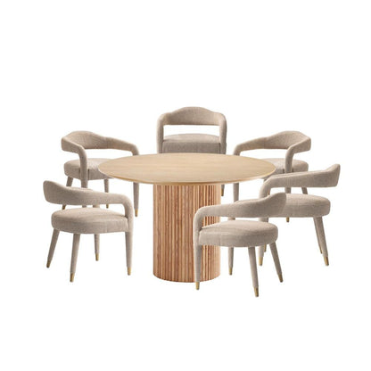 Manhattan Comfort - 7-Piece Aspen and Hathaway Tweed Dining with Dining Armchair - Gold Stainless SteelDining Table - American Solid Ash Wood Legs in Silver LiningNature - 6-DT05DC093AR-NAGD veiw 1