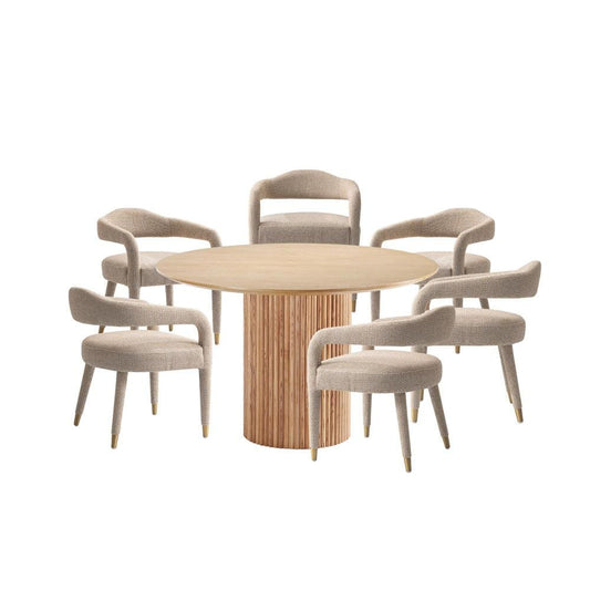 Manhattan Comfort - 7-Piece Aspen and Hathaway Tweed Dining with Dining Armchair - Gold Stainless SteelDining Table - American Solid Ash Wood Legs in Silver LiningNature - 6-DT05DC093AR-NAGD veiw 1