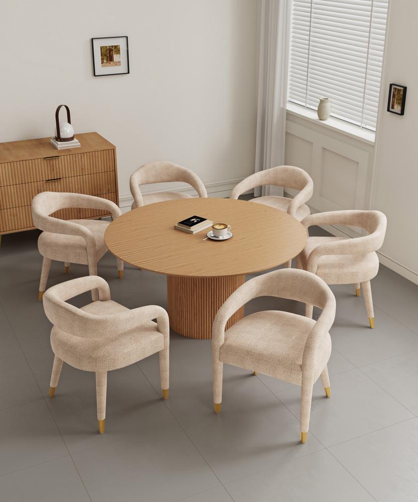 Manhattan Comfort - 7-Piece Aspen and Hathaway Tweed Dining with Dining Armchair - Gold Stainless SteelDining Table - American Solid Ash Wood Legs in Silver LiningNature - 6-DT05DC093AR-NAGD veiw 10