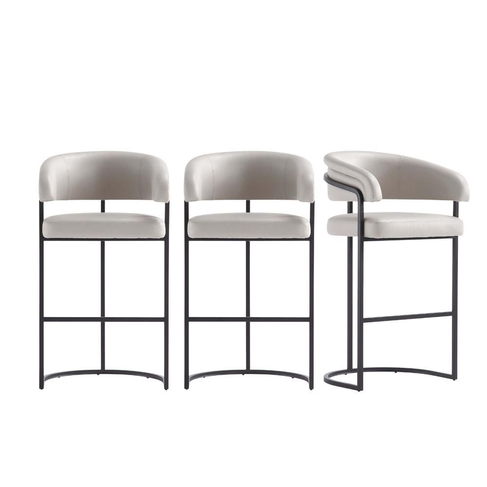 Manhattan Comfort - Augusta Leatherette Barstool with Metal Legs in Light Grey - Set of 3 - 3-BS021-LG veiw 1