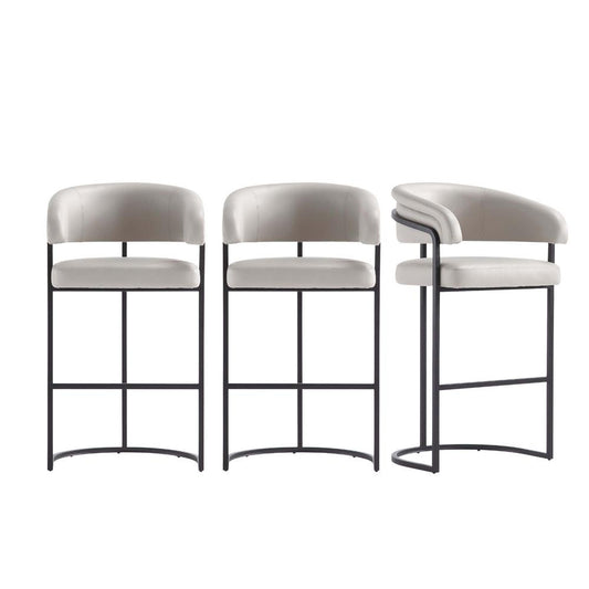 Manhattan Comfort - Augusta Leatherette Barstool with Metal Legs in Light Grey - Set of 3 - 3-BS021-LG veiw 1