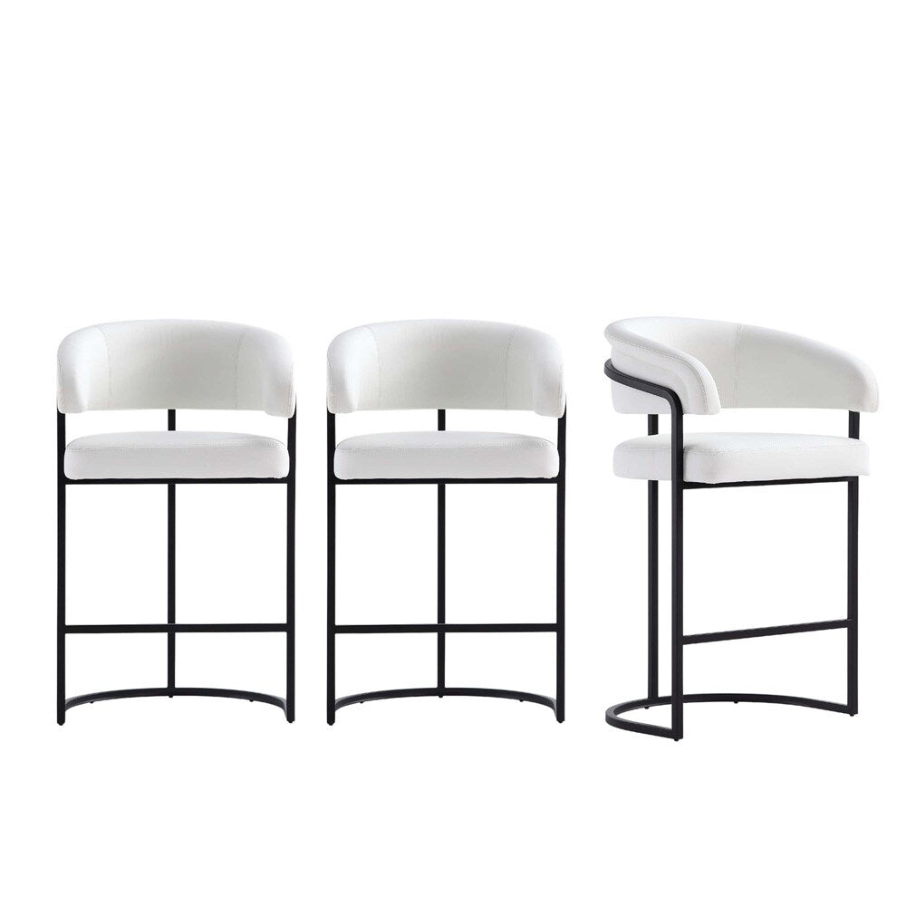Manhattan Comfort - Augusta Leatherette Counter Stool with Metal Legs in White - Set of 3 - 3-CS018-WH veiw 1
