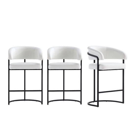 Manhattan Comfort - Augusta Leatherette Counter Stool with Metal Legs in White - Set of 3 - 3-CS018-WH veiw 1
