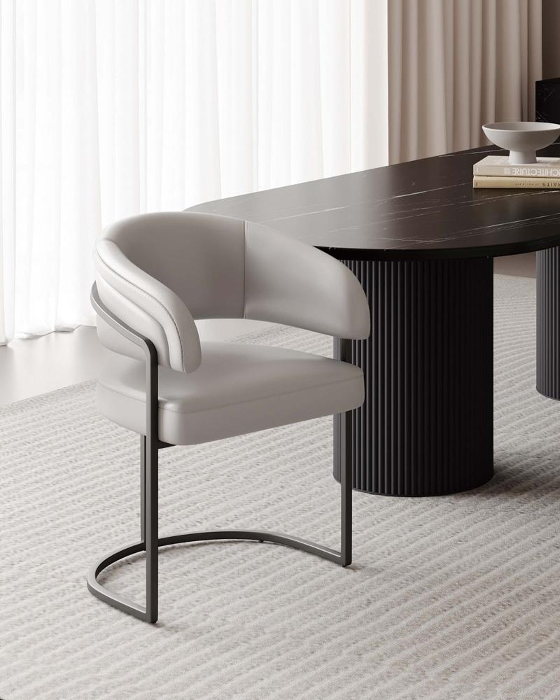 Manhattan Comfort - Augusta Leatherette Dining Chair with Metal Legs in Light Grey - DC094-LG veiw 10