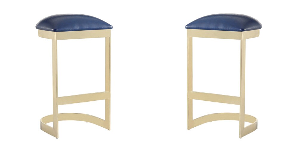 Manhattan Comfort - Aura Faux Leather Bar Stool with Stainless Steel Legs in Blue and Polished Brass - Set of 2 - 2-BS006-BL veiw 1