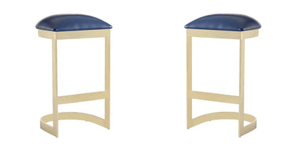 Manhattan Comfort - Aura Faux Leather Bar Stool with Stainless Steel Legs in Blue and Polished Brass - Set of 2 - 2-BS006-BL veiw 1