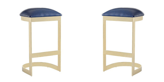 Manhattan Comfort - Aura Faux Leather Bar Stool with Stainless Steel Legs in Blue and Polished Brass - Set of 2 - 2-BS006-BL veiw 1