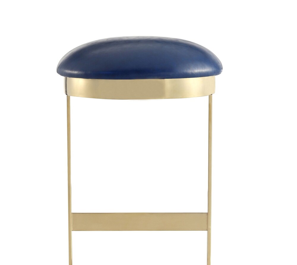 Manhattan Comfort - Aura Faux Leather Bar Stool with Stainless Steel Legs in Blue and Polished Brass - Set of 2 - 2-BS006-BL veiw 7