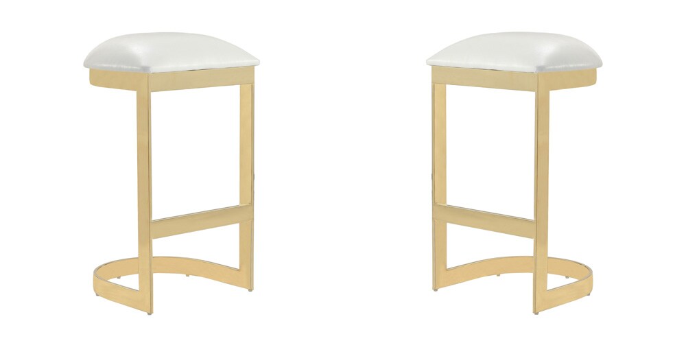Manhattan Comfort - Aura Faux Leather Bar Stool with Stainless Steel Legs in White and Polished Brass - Set of 2 - 2-BS006-WH veiw 1