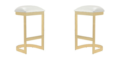 Manhattan Comfort - Aura Faux Leather Bar Stool with Stainless Steel Legs in White and Polished Brass - Set of 2 - 2-BS006-WH veiw 1