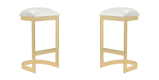 Manhattan Comfort - Aura Faux Leather Bar Stool with Stainless Steel Legs in White and Polished Brass - Set of 2 - 2-BS006-WH veiw 1