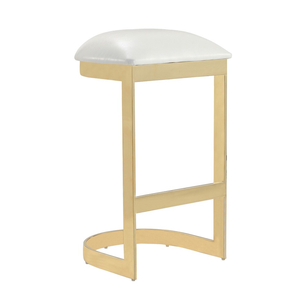 Manhattan Comfort - Aura Faux Leather Bar Stool with Stainless Steel Legs in White and Polished Brass - Set of 2 - 2-BS006-WH veiw 4
