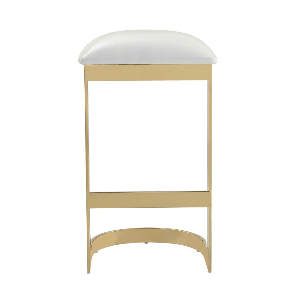 Manhattan Comfort - Aura Faux Leather Bar Stool with Stainless Steel Legs in White and Polished Brass - Set of 2 - 2-BS006-WH veiw 5