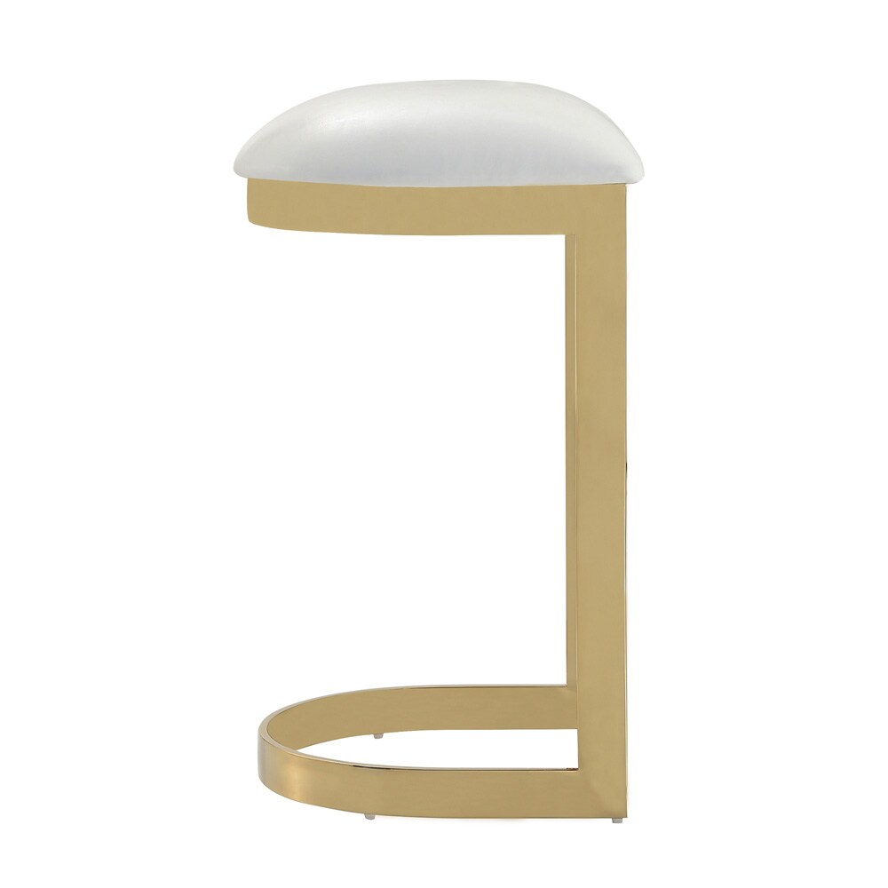 Manhattan Comfort - Aura Faux Leather Bar Stool with Stainless Steel Legs in White and Polished Brass - Set of 2 - 2-BS006-WH veiw 6