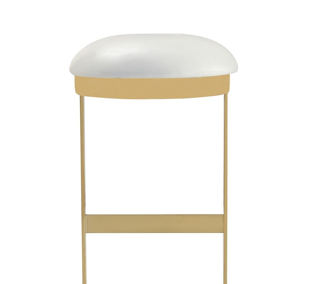 Manhattan Comfort - Aura Faux Leather Bar Stool with Stainless Steel Legs in White and Polished Brass - Set of 2 - 2-BS006-WH veiw 7