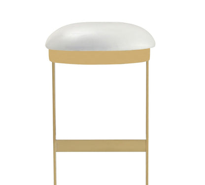 Manhattan Comfort - Aura Faux Leather Bar Stool with Stainless Steel Legs in White and Polished Brass - Set of 2 - 2-BS006-WH veiw 7