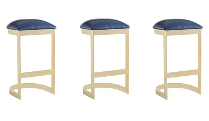 Manhattan Comfort - Aura Faux Leather Bar Stool with Stainless Steel Legs in Blue and Polished Brass - Set of 3 - 3-BS006-BL veiw 1