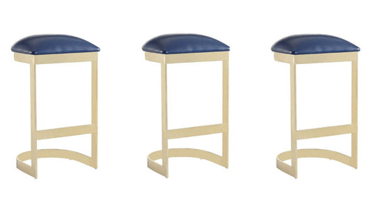 Manhattan Comfort - Aura Faux Leather Bar Stool with Stainless Steel Legs in Blue and Polished Brass - Set of 3 - 3-BS006-BL veiw 1