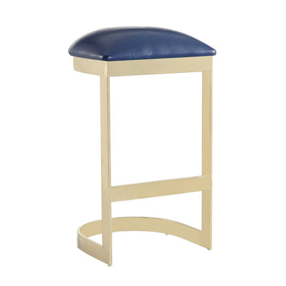 Manhattan Comfort - Aura Faux Leather Bar Stool with Stainless Steel Legs in Blue and Polished Brass - Set of 3 - 3-BS006-BL veiw 4