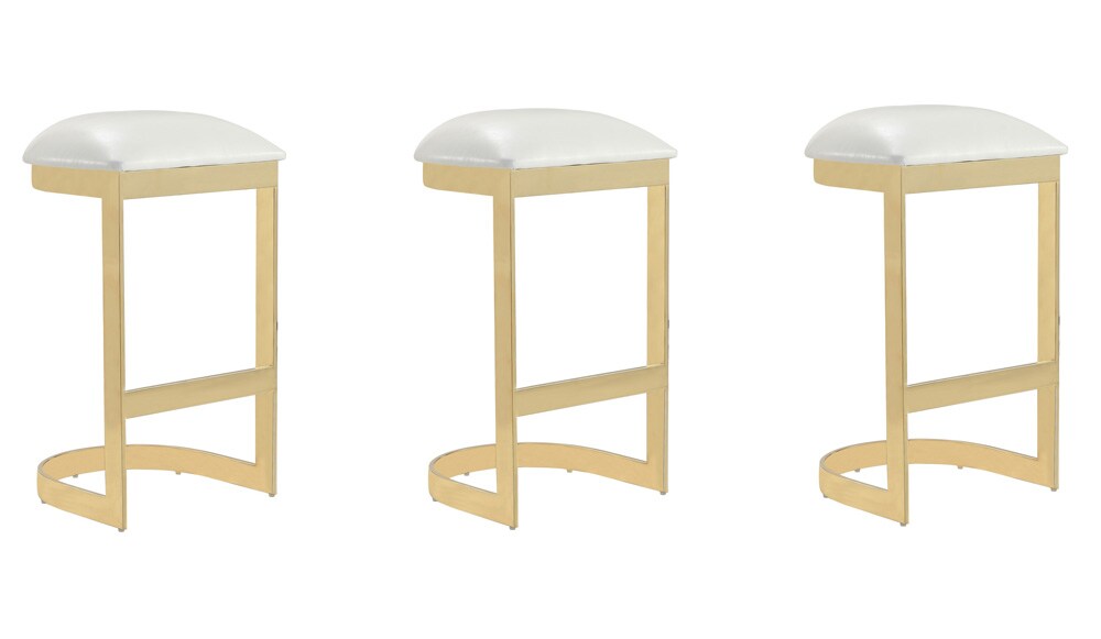Manhattan Comfort - Aura Faux Leather Bar Stool with Stainless Steel Legs in White and Polished Brass - Set of 3 - 3-BS006-WH veiw 1