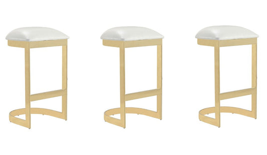 Manhattan Comfort - Aura Faux Leather Bar Stool with Stainless Steel Legs in White and Polished Brass - Set of 3 - 3-BS006-WH veiw 1