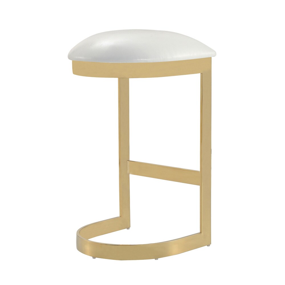 Manhattan Comfort - Aura Faux Leather Bar Stool with Stainless Steel Legs in White and Polished Brass - Set of 3 - 3-BS006-WH veiw 2