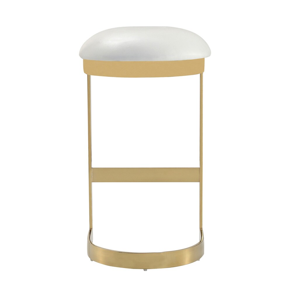 Manhattan Comfort - Aura Faux Leather Bar Stool with Stainless Steel Legs in White and Polished Brass - Set of 3 - 3-BS006-WH veiw 3