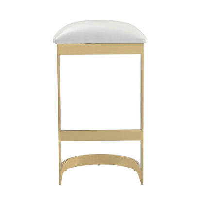 Manhattan Comfort - Aura Faux Leather Bar Stool with Stainless Steel Legs in White and Polished Brass - Set of 3 - 3-BS006-WH veiw 5