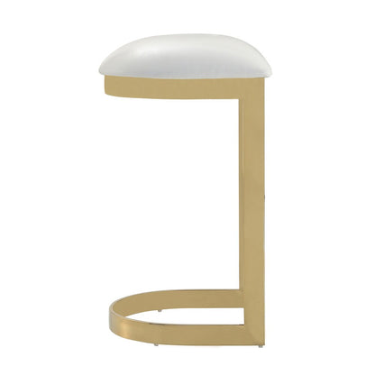 Manhattan Comfort - Aura Faux Leather Bar Stool with Stainless Steel Legs in White and Polished Brass - Set of 3 - 3-BS006-WH veiw 6