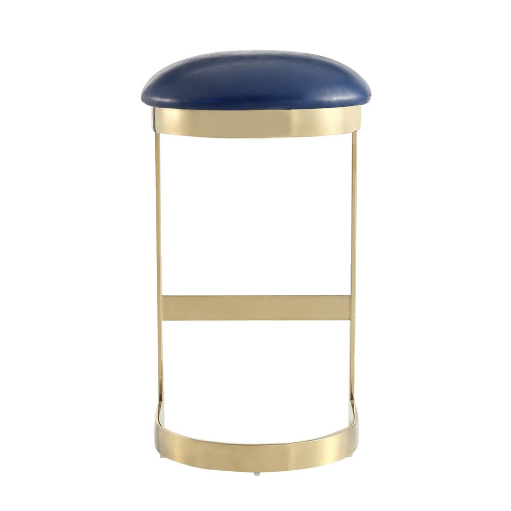 Manhattan Comfort - Aura Faux Leather Bar Stool with Stainless Steel Legs in Blue and Polished Brass - BS006-BL veiw 2