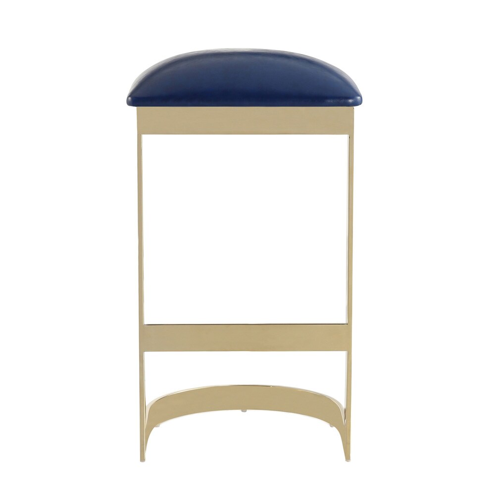 Manhattan Comfort - Aura Faux Leather Bar Stool with Stainless Steel Legs in Blue and Polished Brass - BS006-BL veiw 3