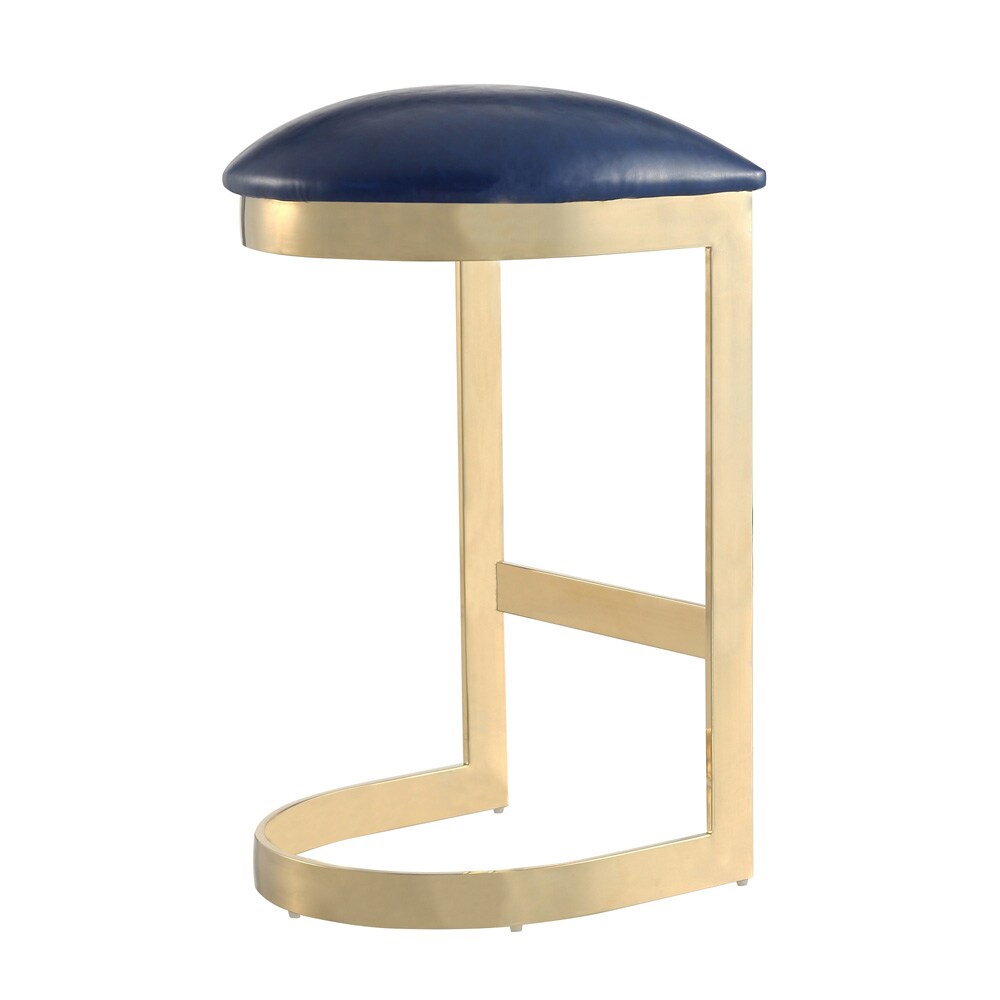 Manhattan Comfort - Aura Faux Leather Bar Stool with Stainless Steel Legs in Blue and Polished Brass - BS006-BL veiw 4