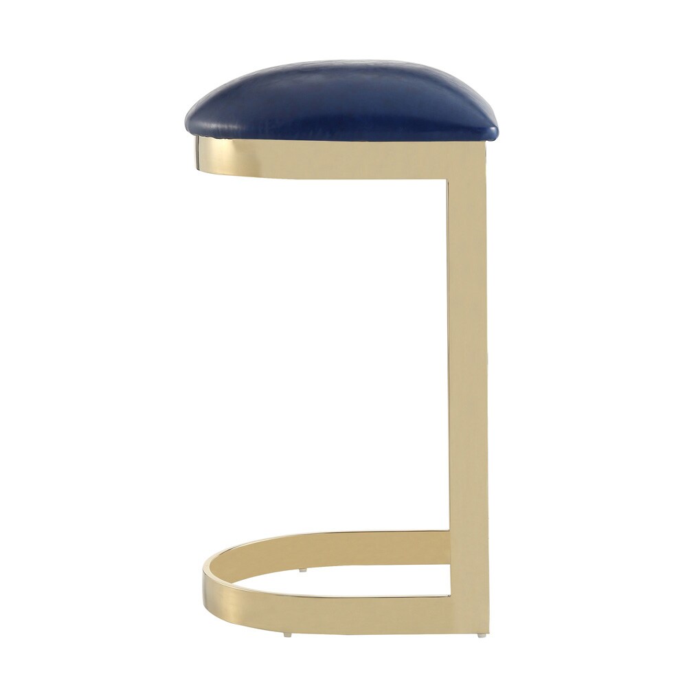 Manhattan Comfort - Aura Faux Leather Bar Stool with Stainless Steel Legs in Blue and Polished Brass - BS006-BL veiw 5