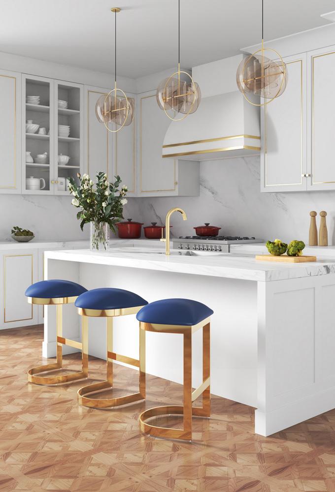 Manhattan Comfort - Aura Faux Leather Bar Stool with Stainless Steel Legs in Blue and Polished Brass - BS006-BL veiw 6