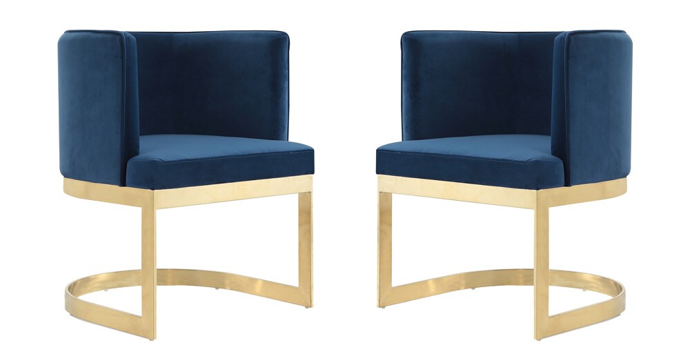 Manhattan Comfort - Aura Velvet Dining Chair with Stainless Steel Legs in Royal Blue and Polished Brass - Set of 2 - 2-DC026-BL veiw 1