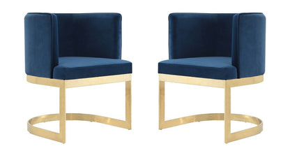 Manhattan Comfort - Aura Velvet Dining Chair with Stainless Steel Legs in Royal Blue and Polished Brass - Set of 2 - 2-DC026-BL veiw 1