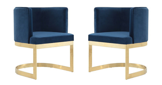 Manhattan Comfort - Aura Velvet Dining Chair with Stainless Steel Legs in Royal Blue and Polished Brass - Set of 2 - 2-DC026-BL veiw 1