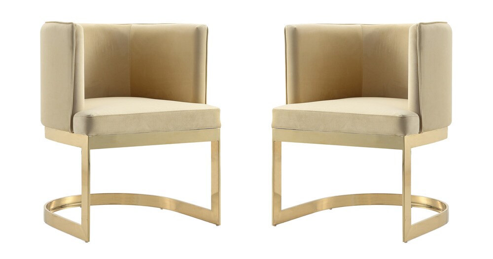 Manhattan Comfort - Aura Velvet Dining Chair with Stainless Steel Legs in Sand and Polished Brass - Set of 2 - 2-DC026-SD veiw 1