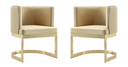 Manhattan Comfort - Aura Velvet Dining Chair with Stainless Steel Legs in Sand and Polished Brass - Set of 2 - 2-DC026-SD veiw 1