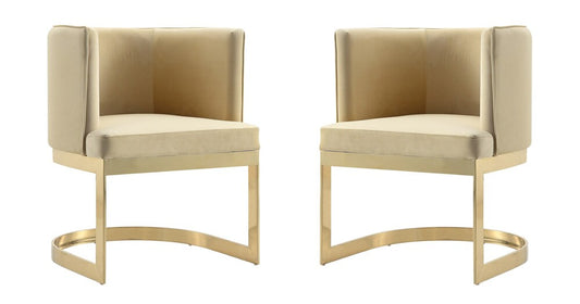 Manhattan Comfort - Aura Velvet Dining Chair with Stainless Steel Legs in Sand and Polished Brass - Set of 2 - 2-DC026-SD veiw 1