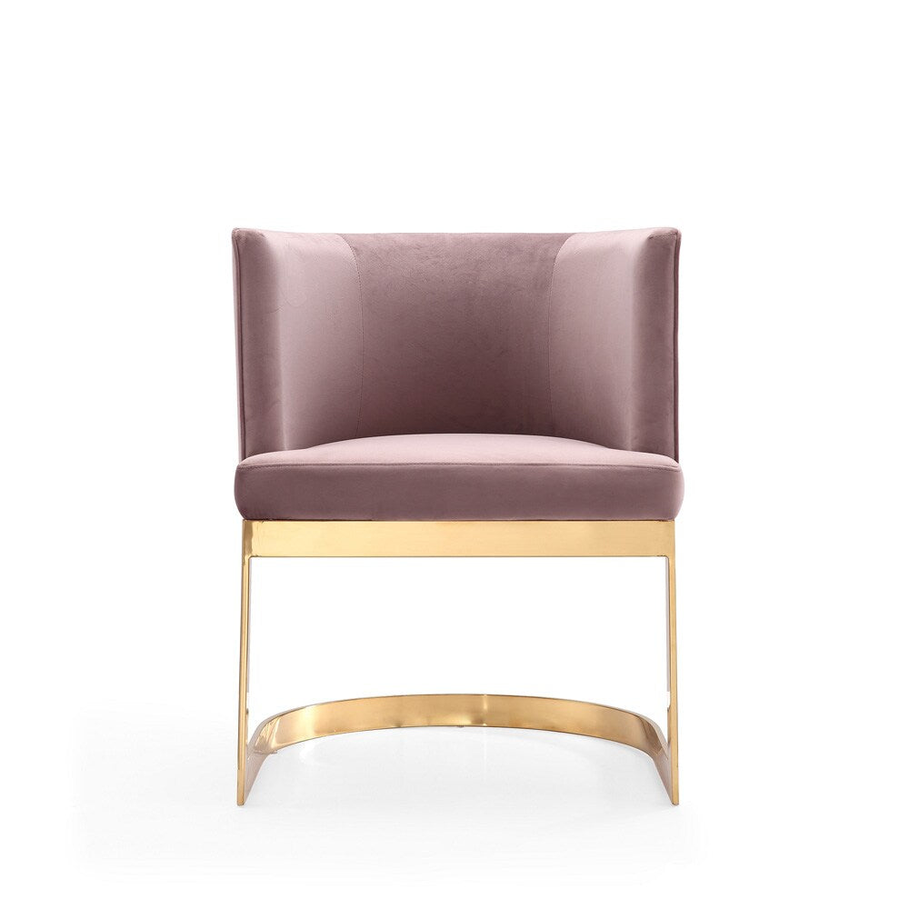 Manhattan Comfort - Aura Velvet Dining Chair with Stainless Steel Legs in Blush and Polished Brass - DC026-BH veiw 2
