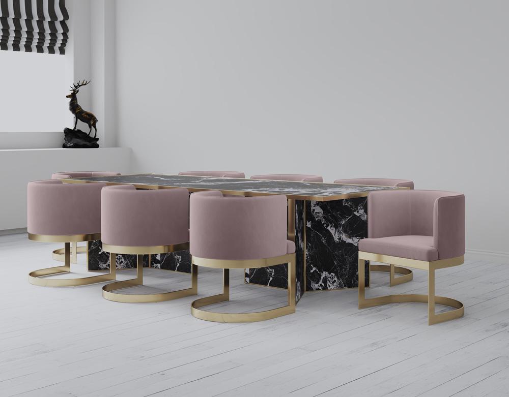 Manhattan Comfort - Aura Velvet Dining Chair with Stainless Steel Legs in Blush and Polished Brass - DC026-BH veiw 6