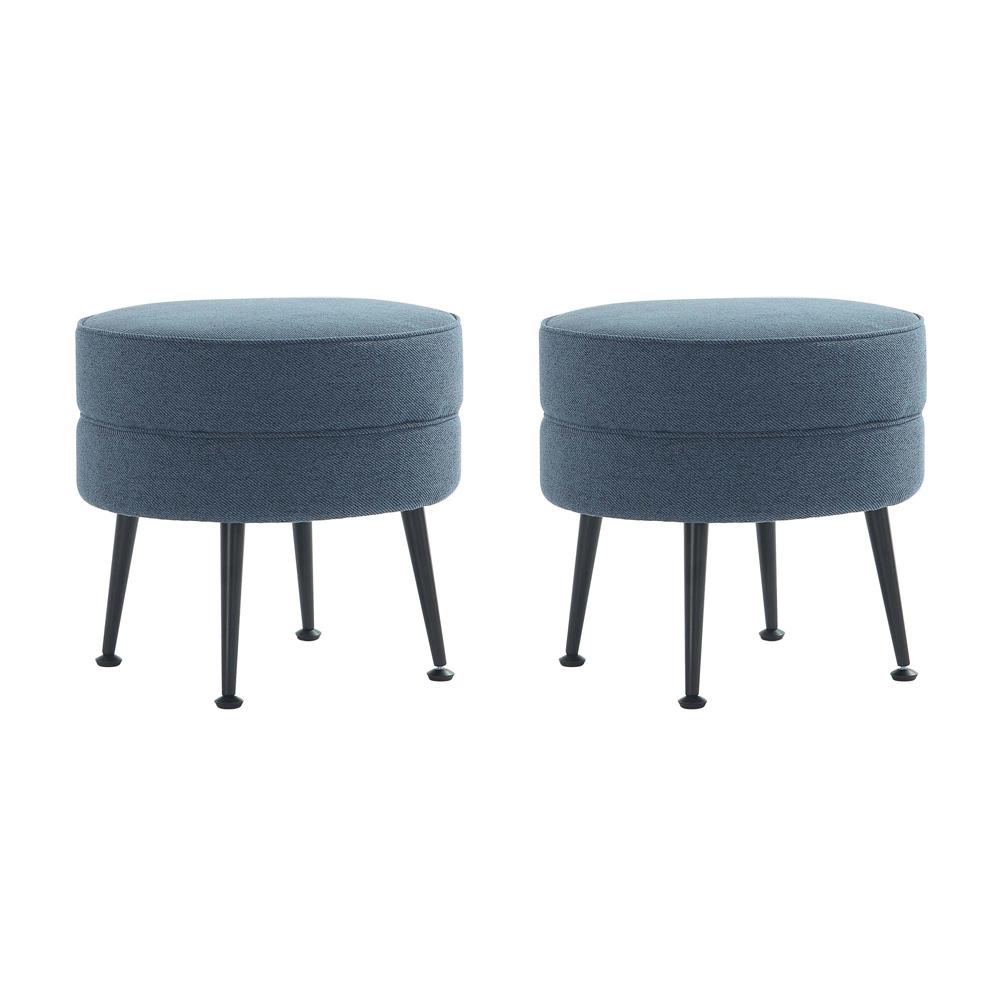 Manhattan Comfort - Bailey Woven Polyester Blend Ottoman with Stainless Steel Legs in Blue - Set of 2, Black Powder Coating - 2-OT003-BLB veiw 1