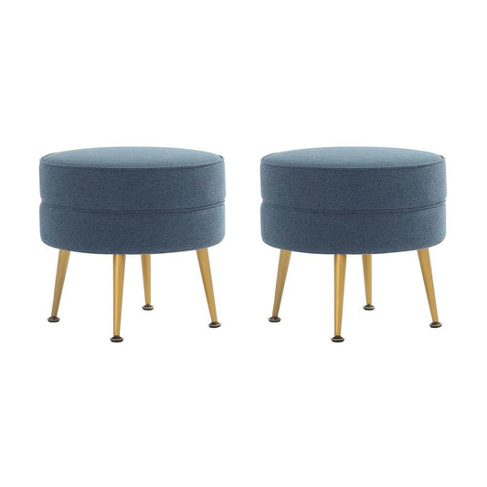 Manhattan Comfort - Bailey Woven Polyester Blend Ottoman with Stainless Steel Legs in Blue - Set of 2, Gold Chromed - 2-OT003-BL veiw 1