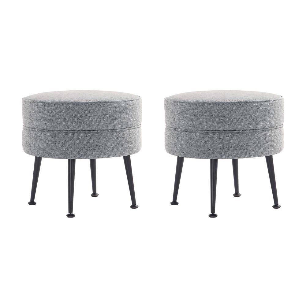 Manhattan Comfort - Bailey Woven Polyester Blend Ottoman with Stainless Steel Legs in Grey - Set of 2, Black Powder Coating - 2-OT003-GYB veiw 1