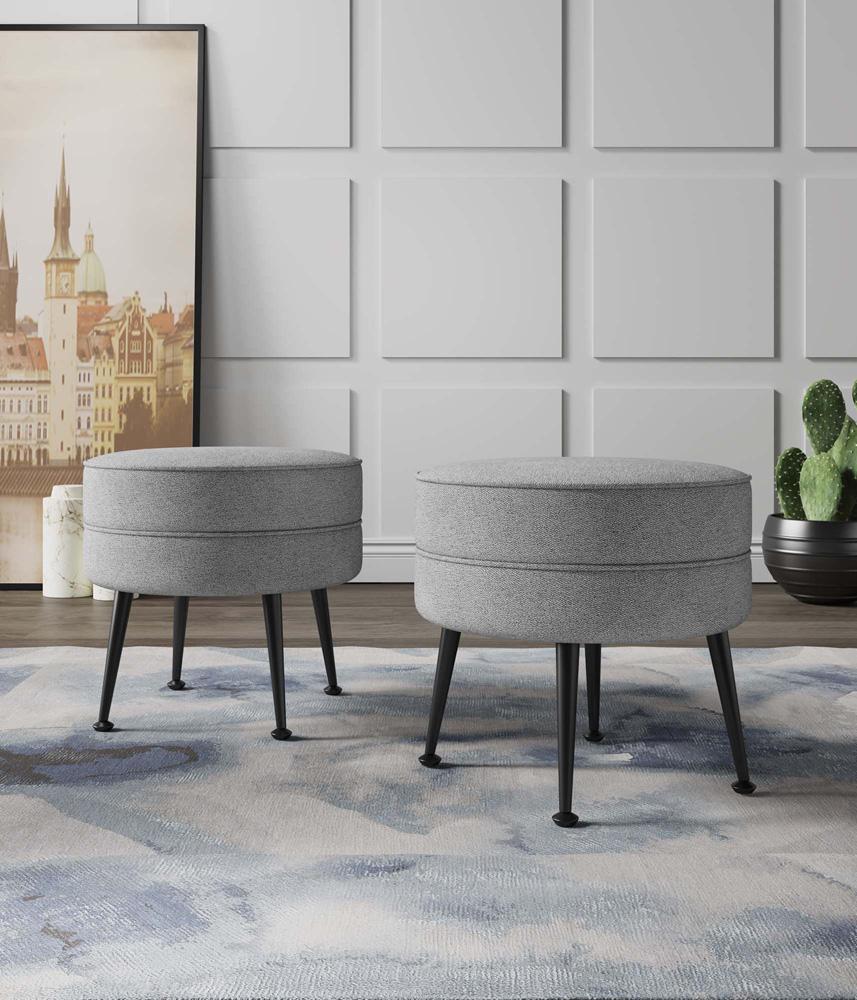 Manhattan Comfort - Bailey Woven Polyester Blend Ottoman with Stainless Steel Legs in Grey - Set of 2, Black Powder Coating - 2-OT003-GYB veiw 8